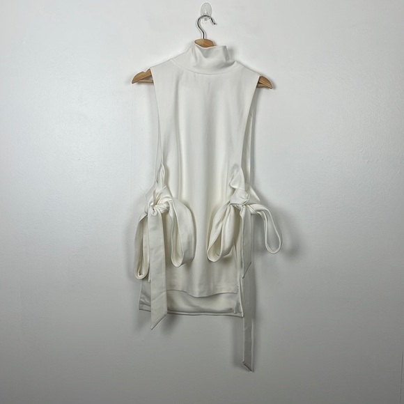 Irregular Exposure Regal turtleneck top women OS pullover tie cotton blend white - Picture 3 of 12
